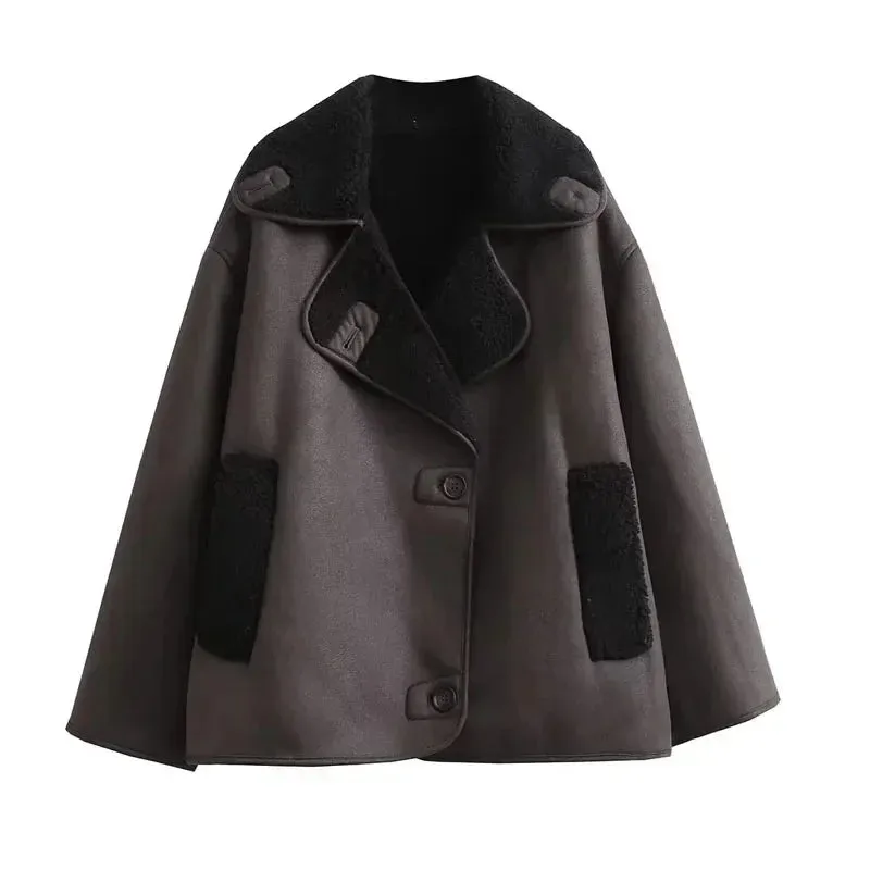 Woman Thick Faux Leather Jacket for Women Coat Plush Jacket Outerwear