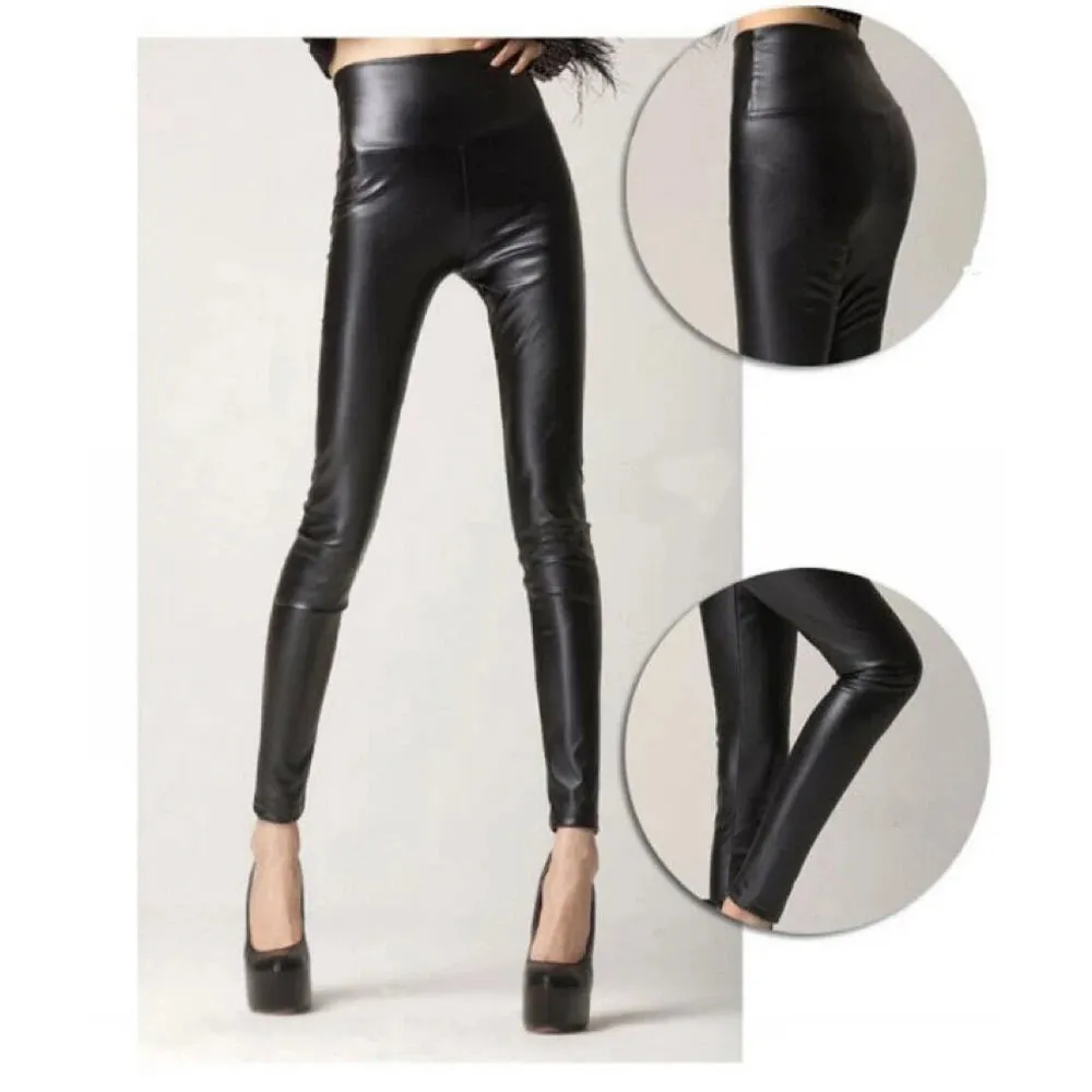 Women PU Leather Leggings Black Leather Pencil Pants Women High Waist Sexy Skinny Thin Leather Trousers Leggings plus size