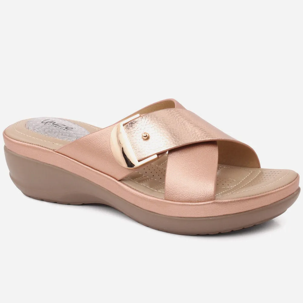 Women "IRIS" Low Wedge Heel Slip On Slippers